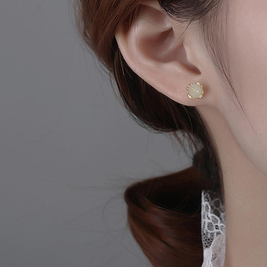 Winy925纯银玉露耳钉女生和田玉新中式耳饰轻奢小众生日礼物送女友 商品图6