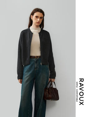 264099906圆领拉链修身羊毛开衫