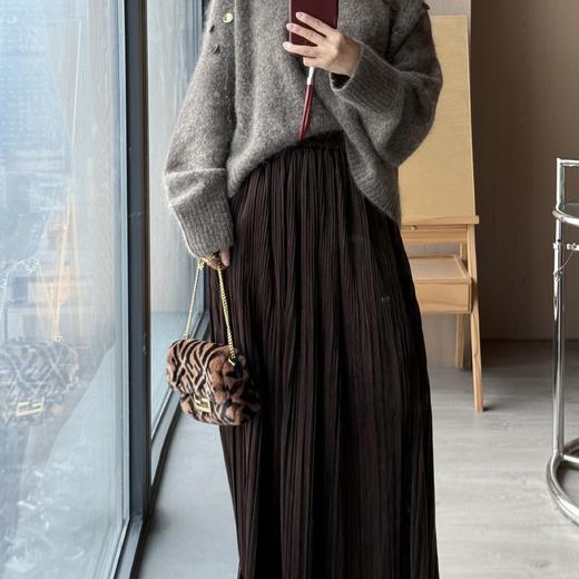 PIANAI冷小姐#韩~氛围感单品 丝绒拼蕾丝边下摆压皱半裙 商品图4