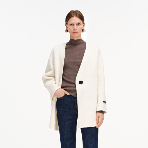 【舒系列】舒库毛呢大衣女秋羊毛混纺中长款V领宽松外套经典 商品图2