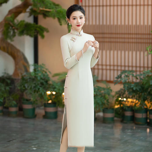 毛呢旗袍复古旗袍敬酒服高端气质款WX-YM-1 商品图1