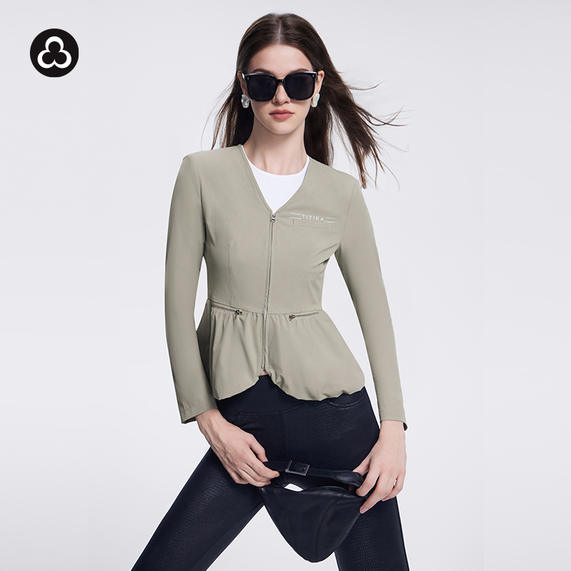 TITIKA 花苞小V领外套户外休闲修身透气运动健身服上衣 BUBBLE31181