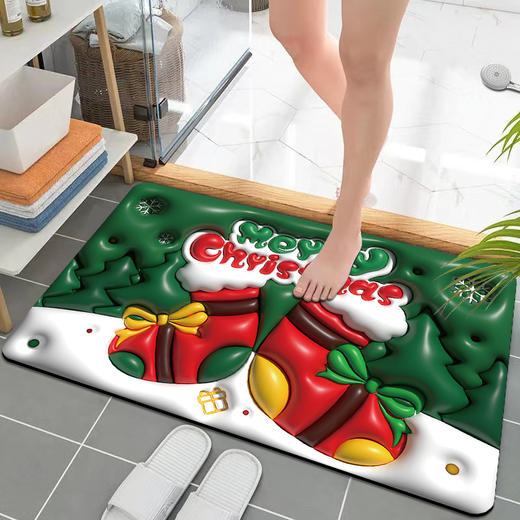 【圣诞专属礼物！卡通地垫】新款圣诞卡通硅藻泥风格地垫3D视觉膨胀地垫卫浴吸水垫 商品图8