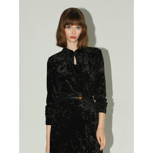 【秒杀】COCOBELLA新中式扎染丝绒衬衫女国风气质立领长袖上衣TS7069 商品图2