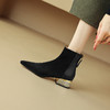 【预售5天】简约时装靴秋冬季新款靴子尖头粗低跟女靴电镀跟金属羊皮拼接短靴NDXC&6777 商品缩略图0