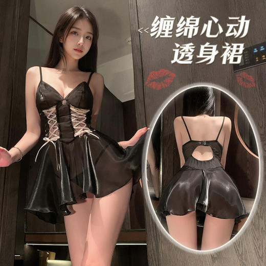 霏慕 私欲缠绵心动透身感睡裙7812 情趣内衣吊带连体黑丝袜性感诱惑睡衣短裙 商品图0