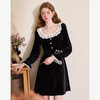 西遇短款赫本风丝绒小黑裙女冬季新款收腰淑女A字版型裙子14342969 商品缩略图3