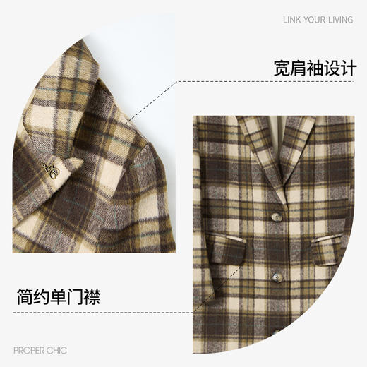 复古英伦风格纹翻领中长款大衣女秋冬保暖呢料外套V4242923 商品图2