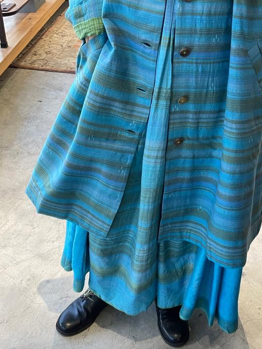 MAKU textiles｜羊毛棉湖蓝条纹长外套大衣 商品图5