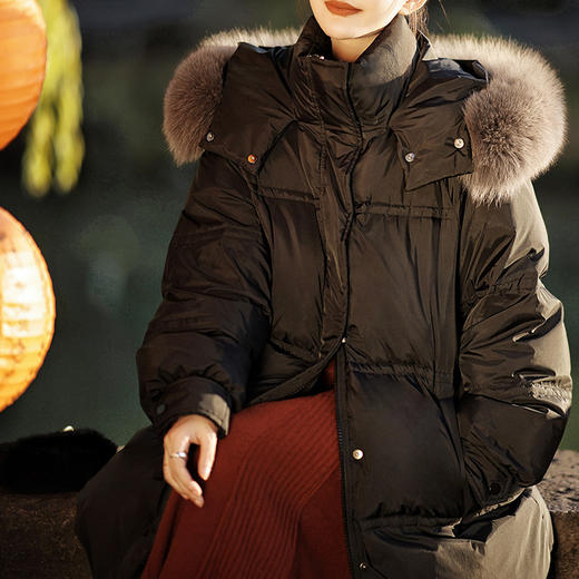 黑绷带鹅绒服狐狸毛领90白鹅绒羽绒服高端平湖女装新款冬季中长款！ 商品图2