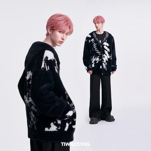 启世录TIWILLTANG“环秩徊影”新中式水墨提花仿貂毛秋冬御寒外套 商品图2