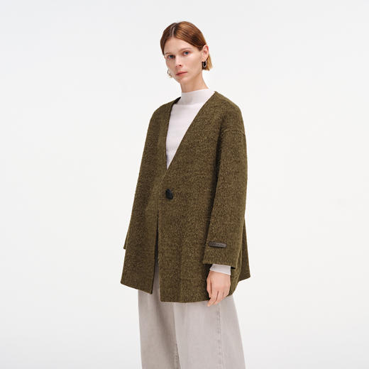 【舒系列】舒库毛呢大衣女秋羊毛混纺中长款V领宽松外套经典 商品图1