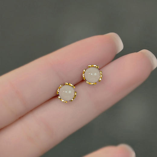 Winy925纯银玉露耳钉女生和田玉新中式耳饰轻奢小众生日礼物送女友 商品图8