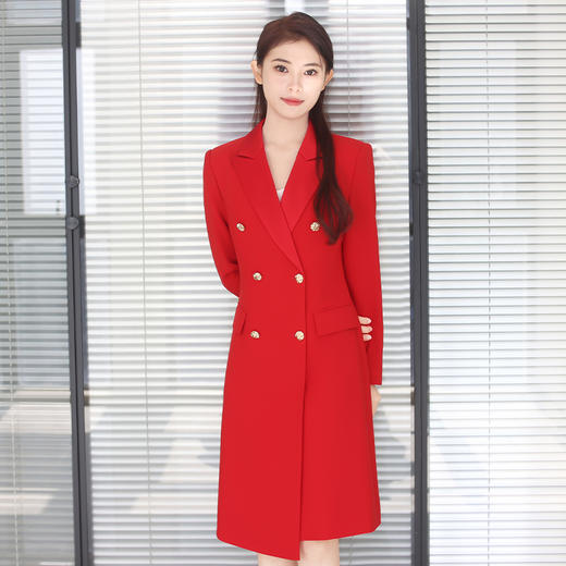 IWY/正红色年会礼服女高级感上镜艺考主持人正装气质醋酸领商务工作服Q1002-R 商品图3