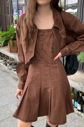 WHO KNOWS 棕红色吊带连衣裙外套套装 19345