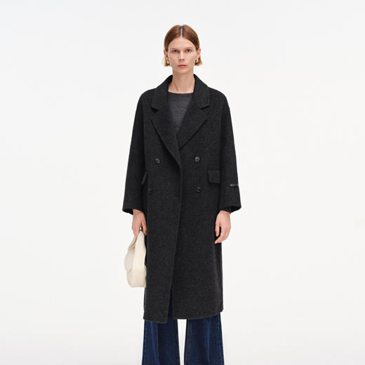 【舒系列】舒库100%绵羊毛毛呢大衣女年秋冬长款经典羊毛外套 商品图3