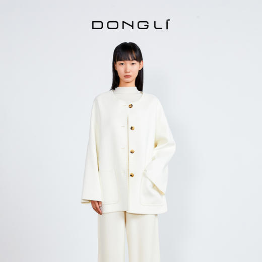 东黎 • 山羊绒女士秋冬新中式围巾系扣设计师款双面呢羊绒大衣 4145 商品图5