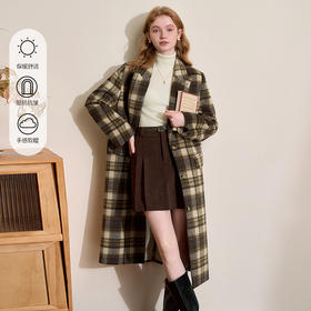 复古英伦风格纹翻领中长款大衣女秋冬保暖呢料外套V4242923