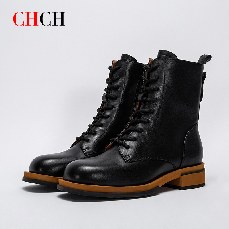 CHCH平衡鞋短靴2024秋冬新品拉链粗跟时尚女靴短靴马丁靴CN2B6141