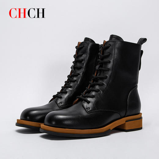 CHCH平衡鞋短靴2024秋冬新品拉链粗跟时尚女靴短靴马丁靴CN2B6141 商品图0