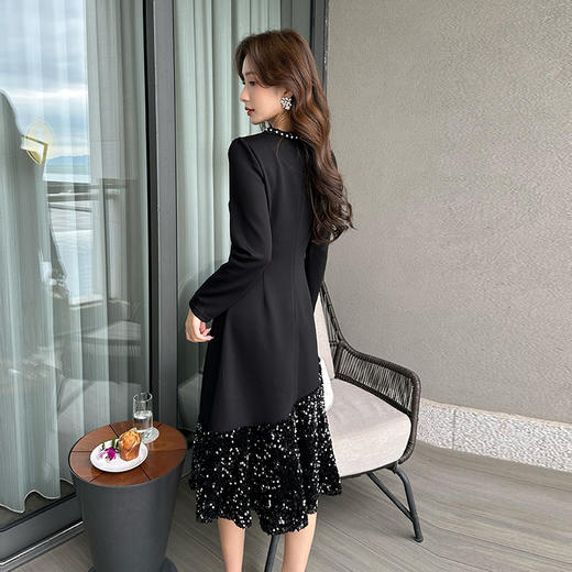 奢姿2024年秋季新款大码女装设计感针织裙子胖妹妹拼接亮片连衣裙9943855694 商品图3