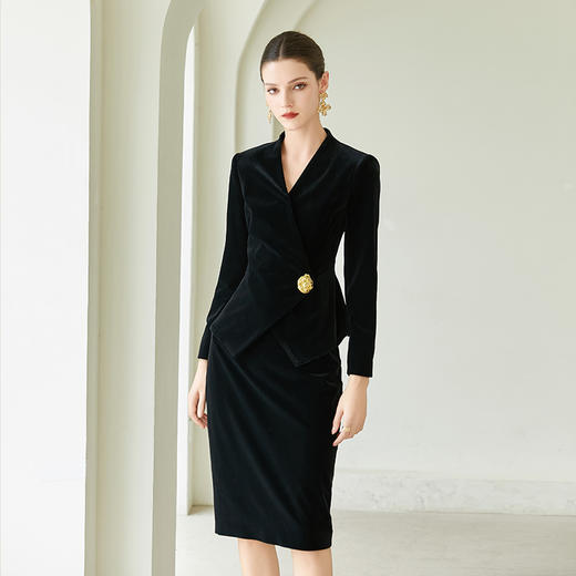 IWY/职业装黑色加厚秋冬气质女神范西装套裙女优雅高端丝绒西服外套CS2024-B 商品图0