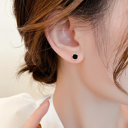 Winy925纯银几何熔岩耳钉轻奢小众金色玛瑙耳饰送女友生日礼物 商品图6