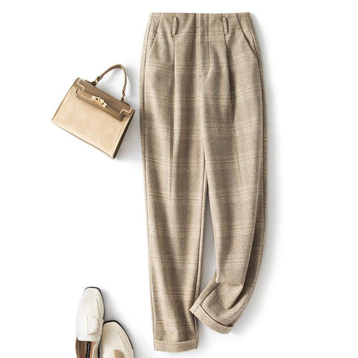 【特惠不退换】格子裤女秋冬复古时尚高腰垂感直筒裤九分小个子休闲裤    WSFS-82160 商品图0