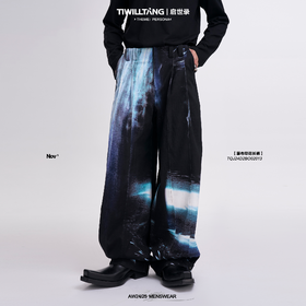启世录TIWILLTANG"迹瀑浮焰"先锋闪验原创印花廓形工装堆叠长裤
