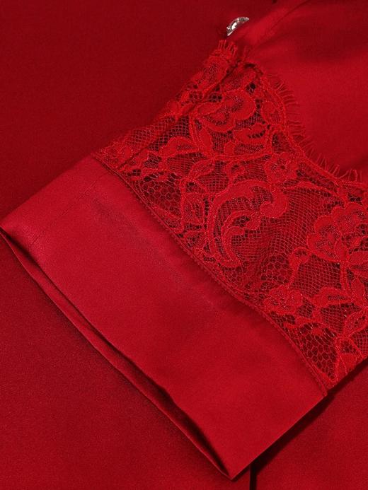 爱慕婚礼之夜红色睡衣女含真丝翻领长袖分身家居套装 商品图4