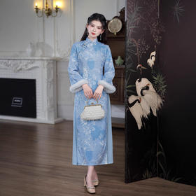新款蓝色淑女改良大袖奥黛旗袍TM7940