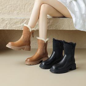 【预售5天】加绒加厚毛毛雪地靴女中筒保暖冬季短靴后拉链棉靴YMT&MT-650