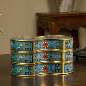 清 铜胎掐丝珐琅银锭形双层盖盒