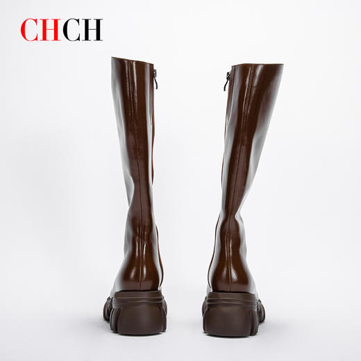 CHCH平衡鞋长靴秋冬新品牛油皮拉链粗跟时尚女靴长筒靴CN2B8031 商品图4