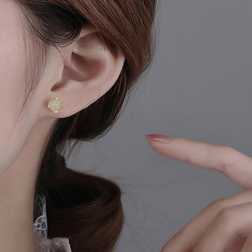 Winy925纯银玉露耳钉女生和田玉新中式耳饰轻奢小众生日礼物送女友 商品图7