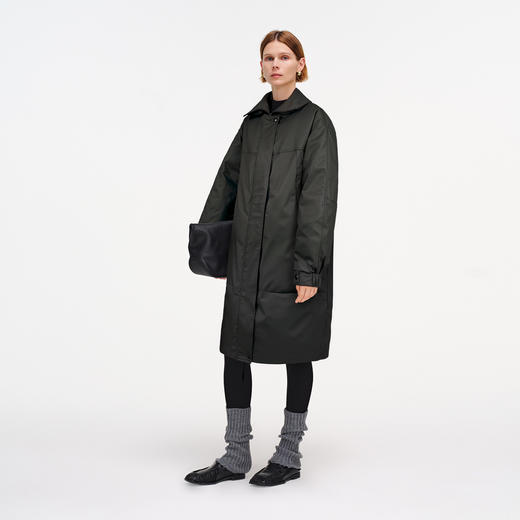 舒库羽绒服女冬季oversize保暖鹅绒服中长款外套纯色翻领落肩 商品图1