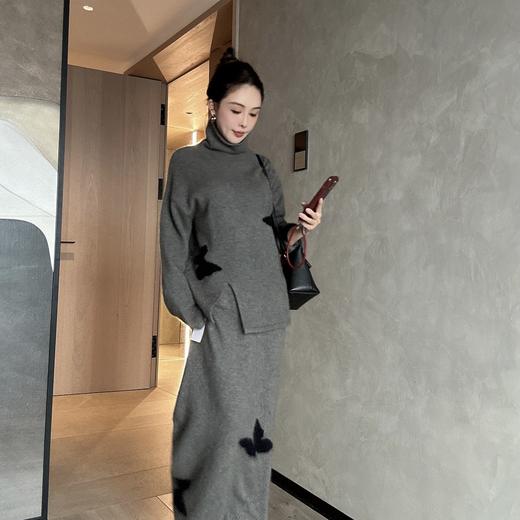 PIANAI冷小姐#蝴蝶鹤绒+绵羊毛套装上衣+半裙 商品图0