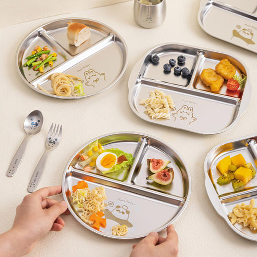 摩登主妇动物派对儿童餐盘304不锈钢餐盘家用宝宝餐具分格餐盘子 商品图2