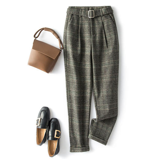 【特惠不退换】格子裤女秋冬复古时尚高腰垂感直筒裤九分小个子休闲裤    WSFS-82160 商品图1