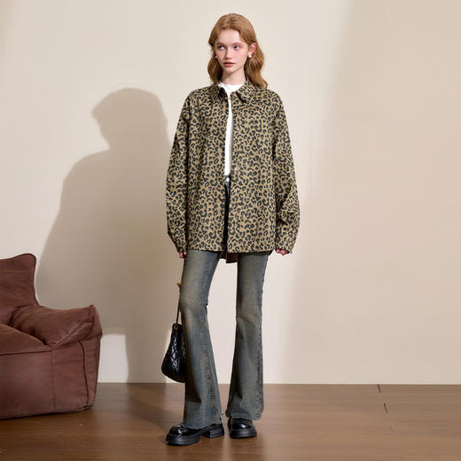 西遇J美式复古豹纹外套女秋季新款设计感polo领衬衫上衣SS141022 商品图1