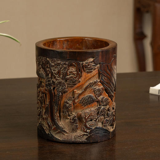 清 竹雕文人雅集笔筒 商品图4