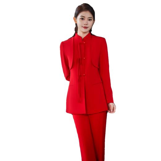 IWY/国风新中式西装套装正红色女装高级感年会礼服总裁范演讲主持西装FYC238+FYP241 商品图4