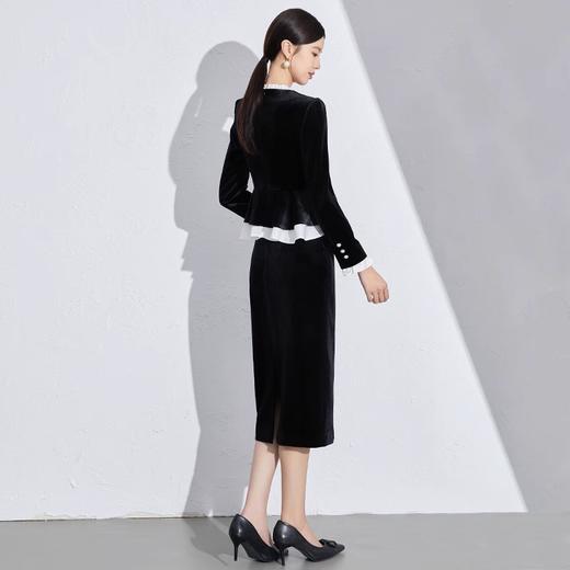 IWY/黑色丝绒职业套装女法式赫本风秋季新款时尚显瘦长袖套裙通勤工装1024CS010 商品图4
