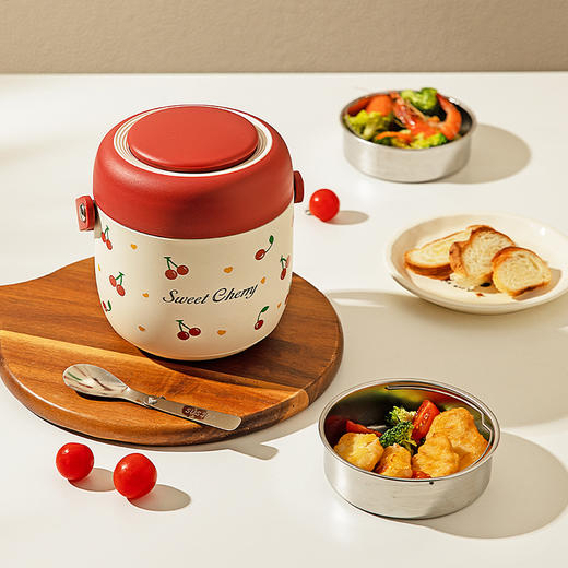 摩登主妇24小时不锈钢保温饭盒冬季便携学生上学专用樱桃保温桶 商品图3