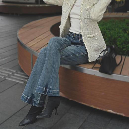 【顺丰包邮】93821 洛诗琳实穿百搭显瘦气质高腰微喇直筒牛仔裤03022 商品图0