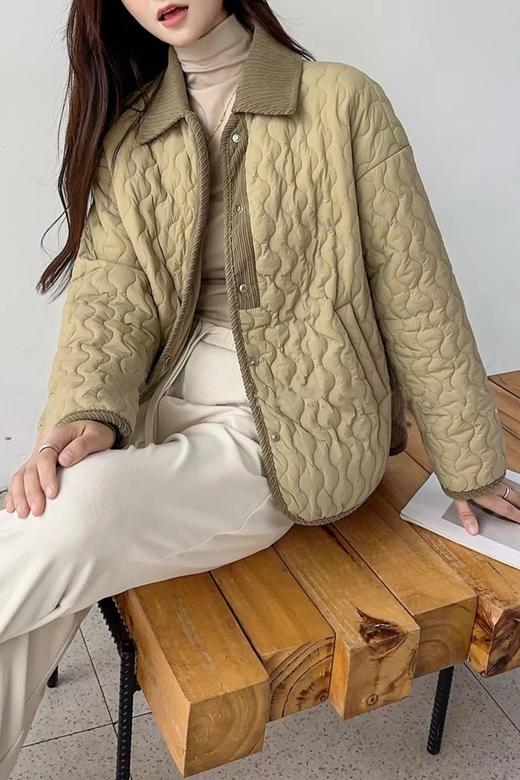 LNNNS 橄榄绿几何格纹拼接棉服夹克外套 19347 商品图2
