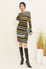 ANSUABEL 圆领复古撞色条纹针织连衣裙 14694 商品缩略图0