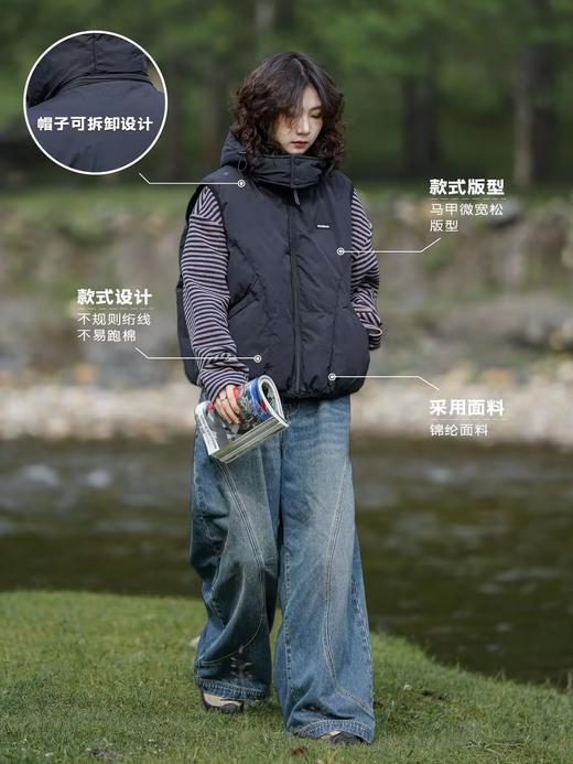 马得工地/MDYRF230912/不规则绗棉可拆连帽羽绒服马甲 商品图1