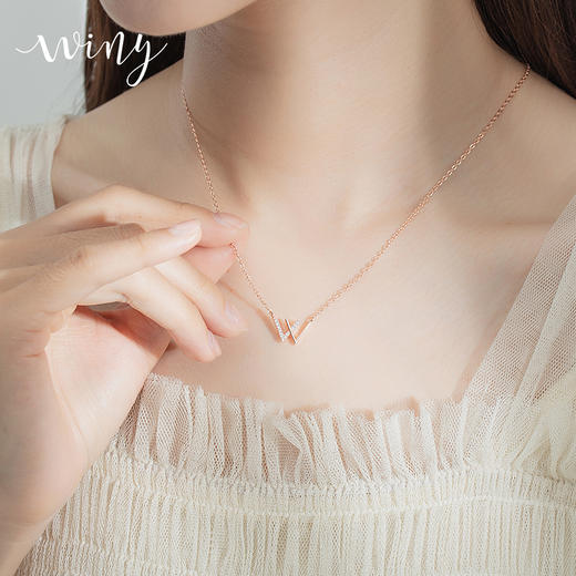 Winy925纯银简语项链玫瑰金色轻奢小众精致锁骨链送女友生日礼物 商品图6