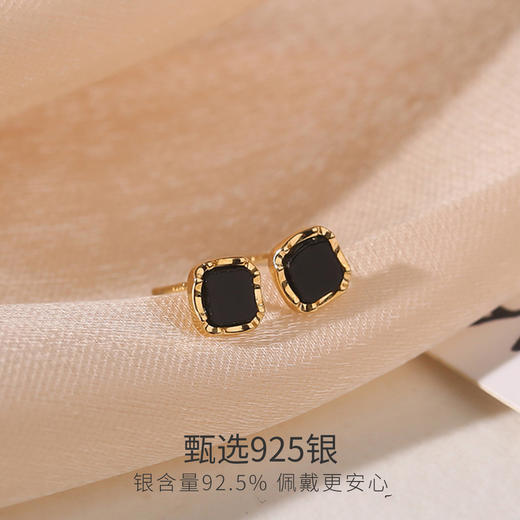 Winy925纯银几何熔岩耳钉轻奢小众金色玛瑙耳饰送女友生日礼物 商品图2